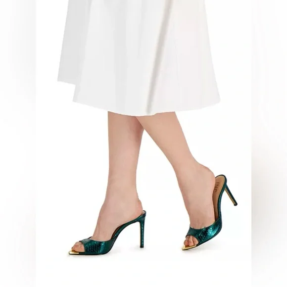 INC Emerald Snake Print Green and Gold Open-Toe Heels Sandals - Picture 1 of 8
